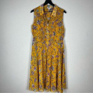 Nanette Lepore Mustard Floral Pintuck Dress Size L
